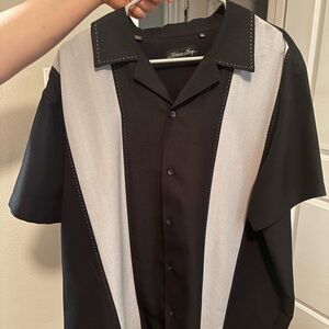 Milano Men’s Black and Gray Casual Button Down Shirt Retro Style NWOT